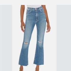 MOTHER Blue Flare Jeans with Distressed Details